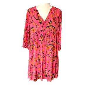 ba&sh Calix Pink and Black Floral Boho Mini Dress SZ 6 Cottagecore